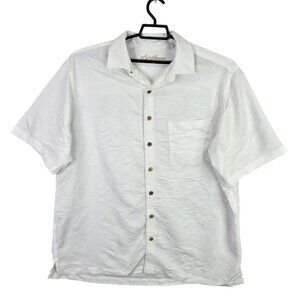 Mens Caribbean White Button Up Shirt Short Sleeve Modal Polyester Blend 2XT